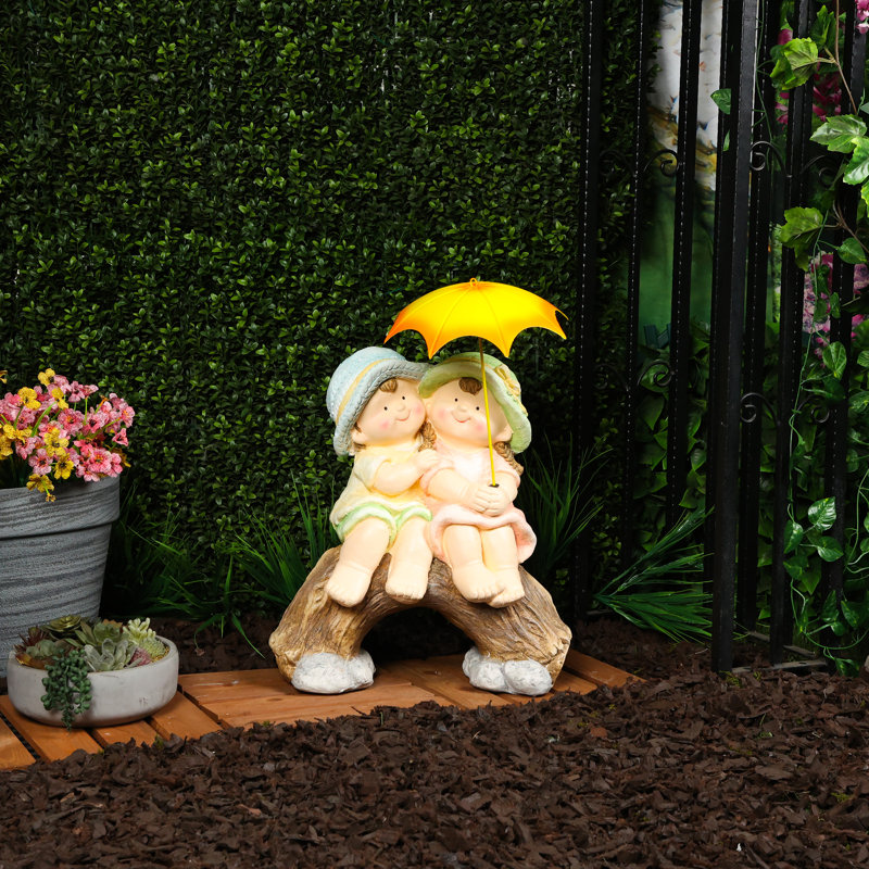 20"H Boy and Girl with Umbrella Garden Statue