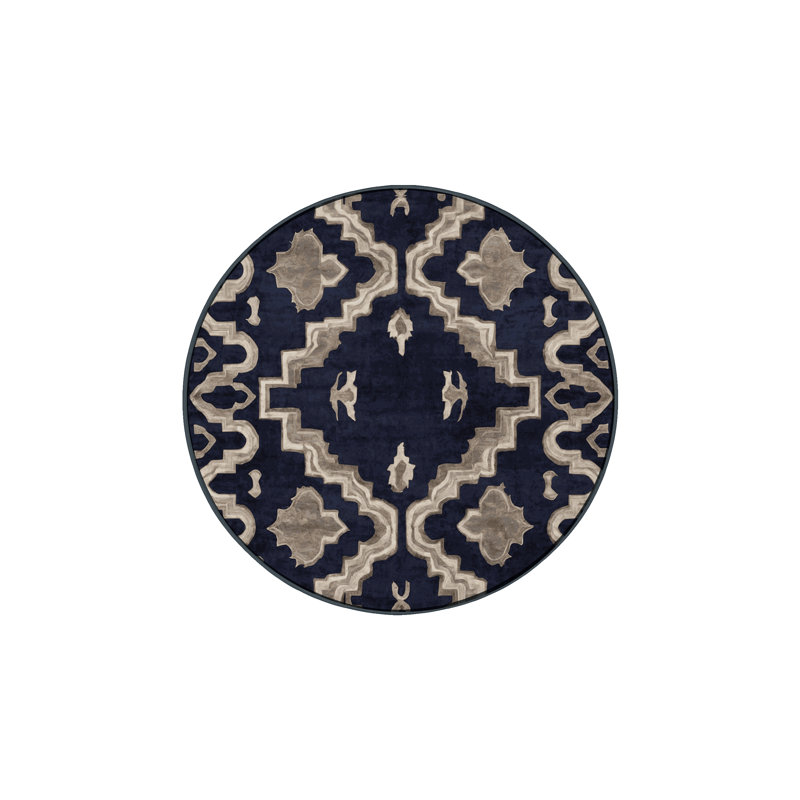 Machine Washable Gray Area Rug, Round 4'