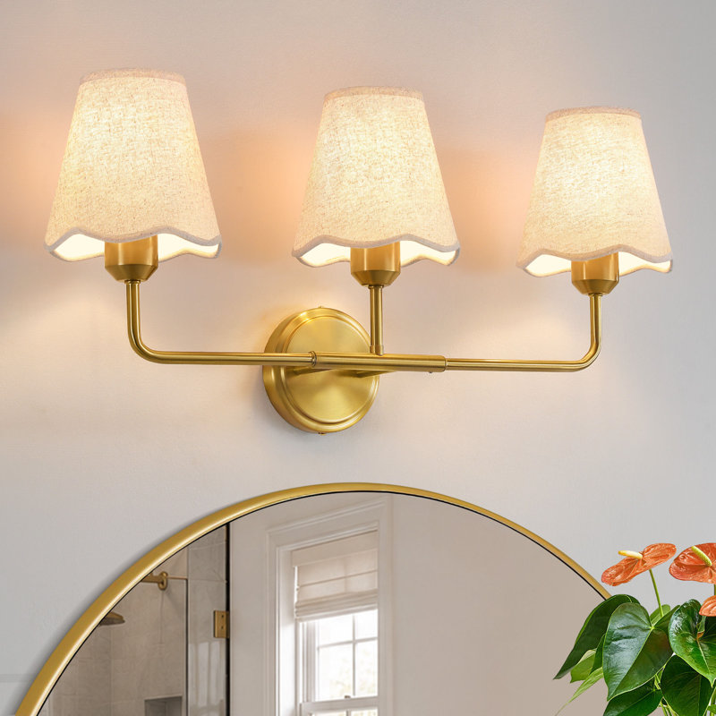 26in. 3-Light Dimmable Vanity Light with Linen Shades, Gold