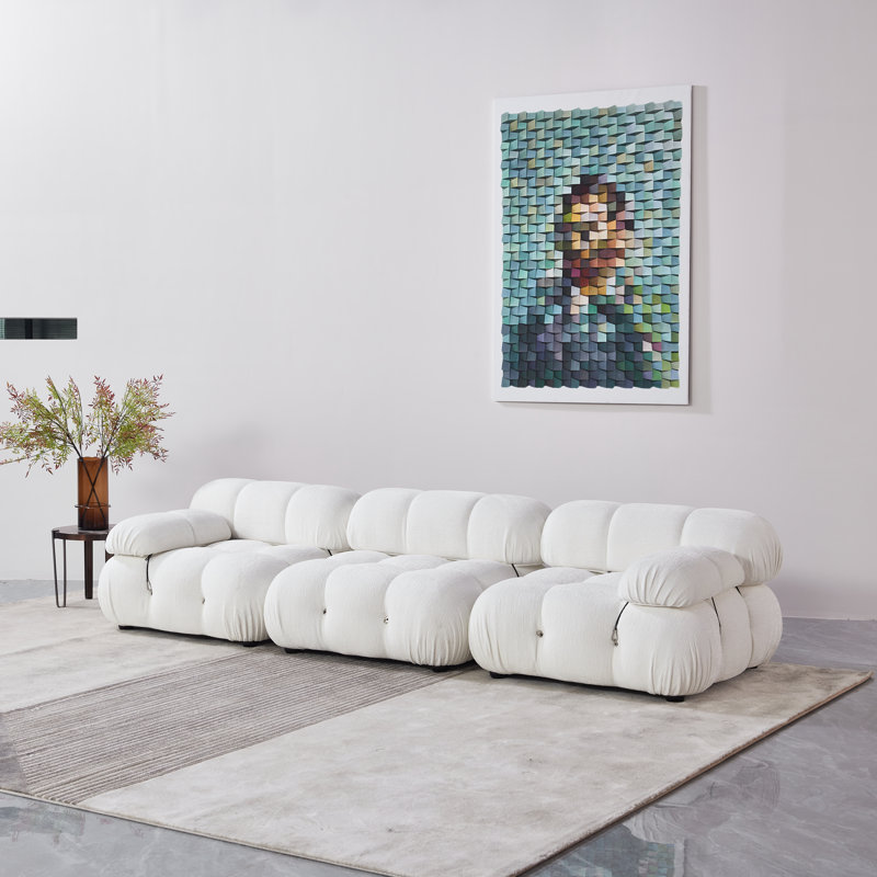 Leeven Upholstered 76'' Loveseat, White Chenille, 26.7" H x 114" W x 38" D