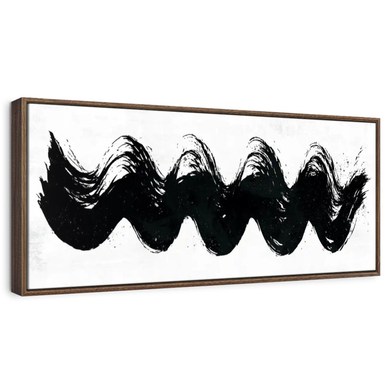 Vagues abstraites, 31 po x 11 po, Cadre flottant noyer