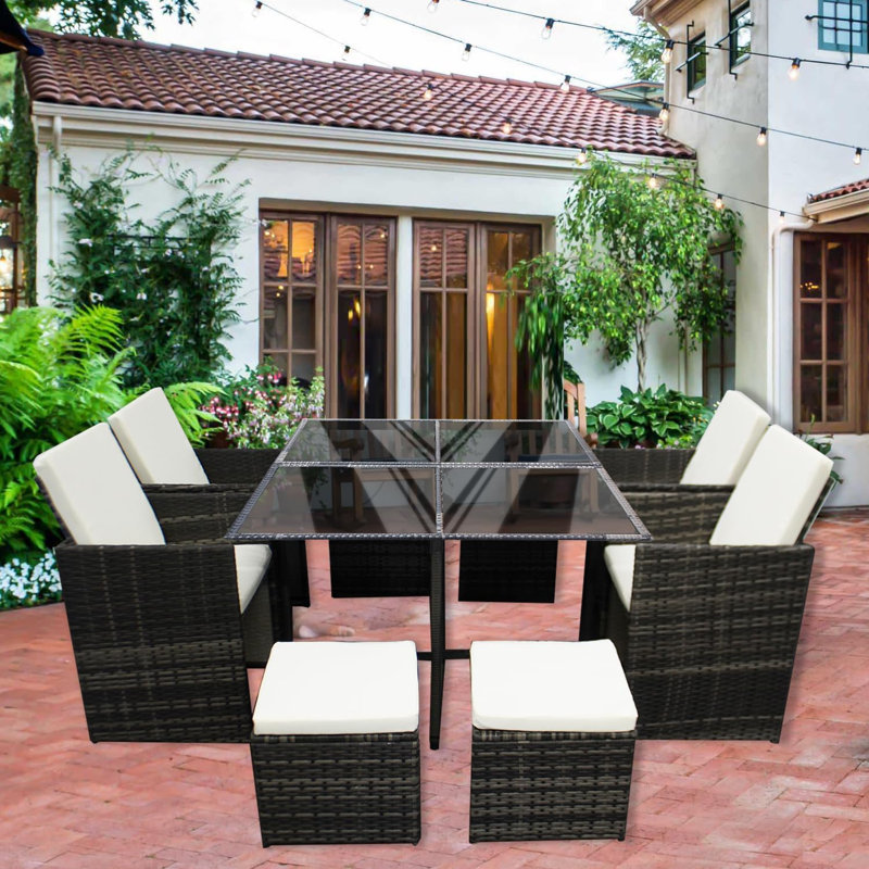 9 Pieces Rattan Garden Furniture Set Wicker Chairs Sofa Table For Outdoor Patio, Dark Grey