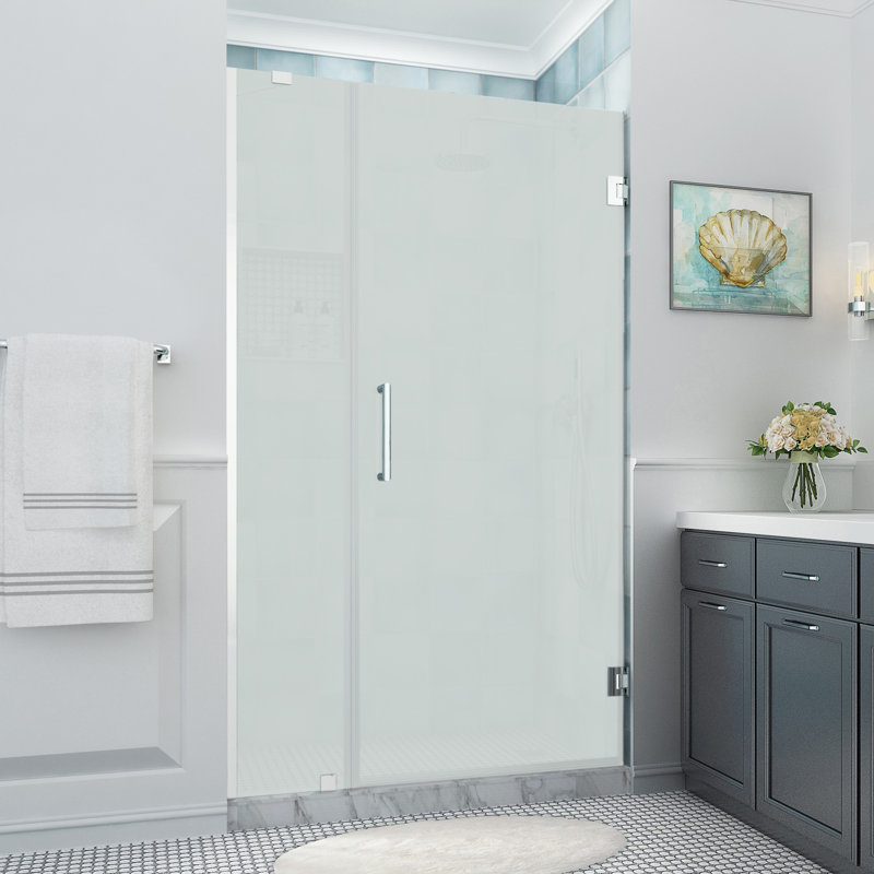 Belmore XL 45.25 - 46.25 in. x 80 in. Frameless Hinged Shower Door with Ultra-Bright Glass, Chrome, Frosted Glass