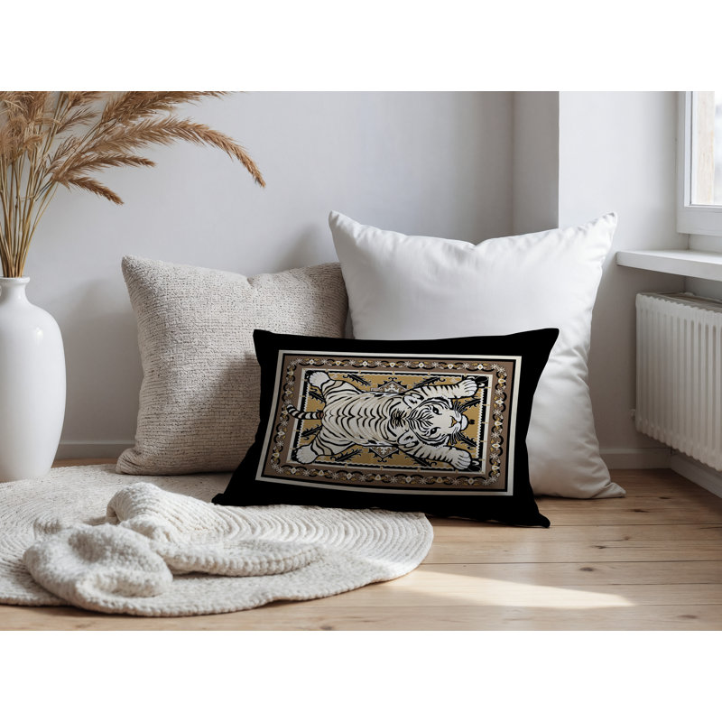 Oreiller rectangulaire réversible intérieur / extérieur Gibo Tiger, H 14 po x l 20 po x P 4 po, Beige