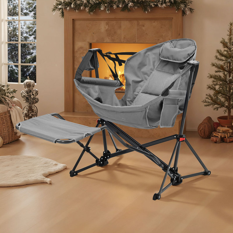 Hammock Camping Chair with Detachable Footrest and Storage Bag, Gray