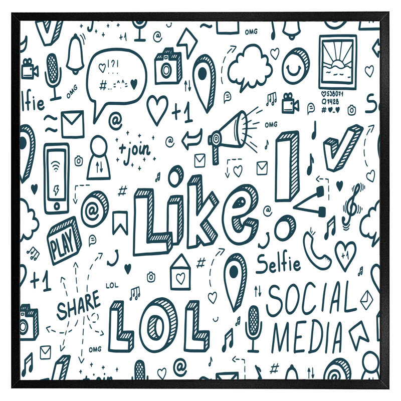 Social Media - Single Picture Frame Print, Black, 51cm H x 51cm W