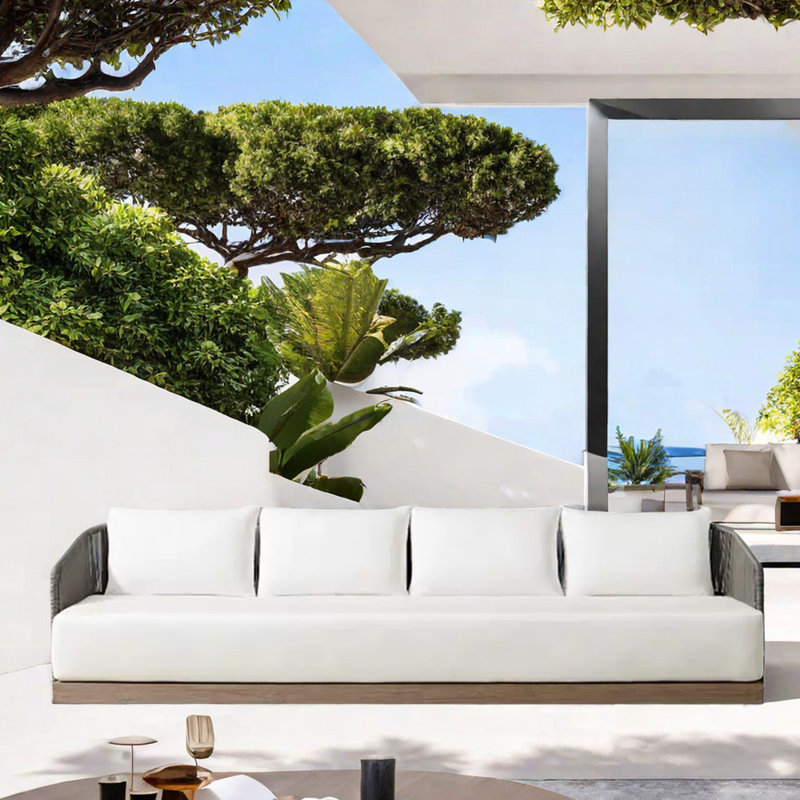 98.43'' Wide Rectangle Wicker Patio Sofa with Cushions