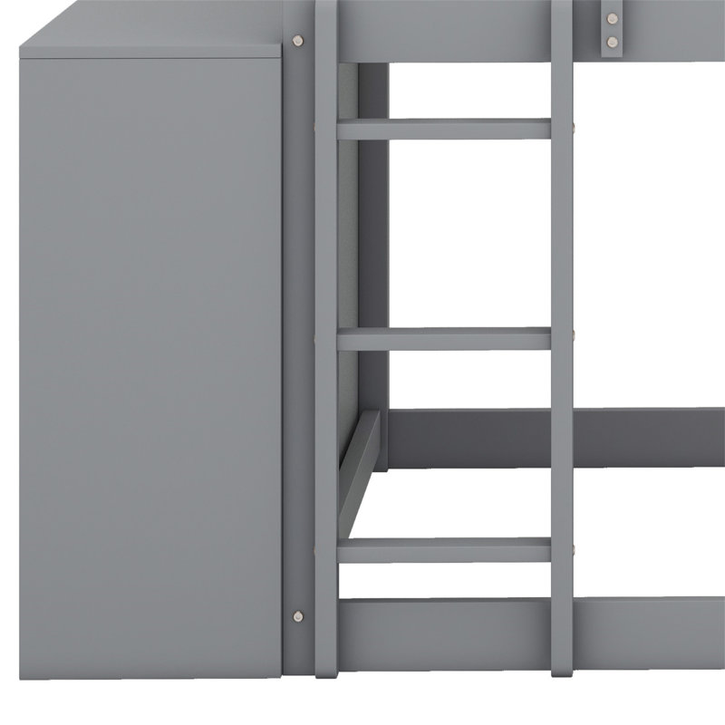 Lit superposé avec tiroirs et tablettes, Gris