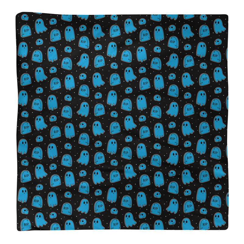 Serviette de coton à motif fantôme, Noir / Bleu, H 0,1 po x l 10 po x P 10 po, Sergé de coton