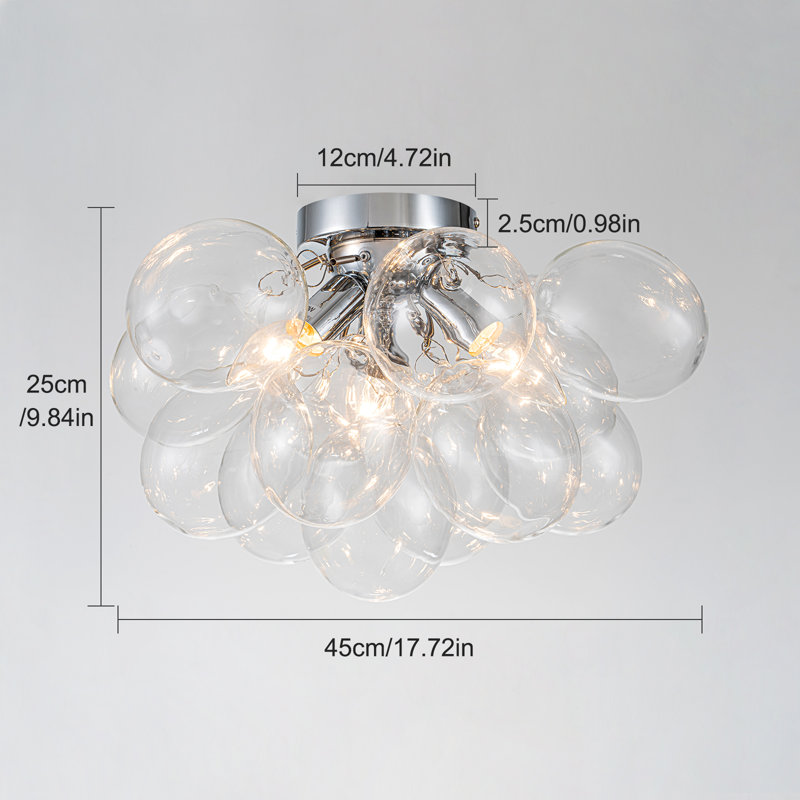 Ahona 3 - Light Dimmable Semi Flush Mount With 13 Clear Glass Bubble Ball, Chrome