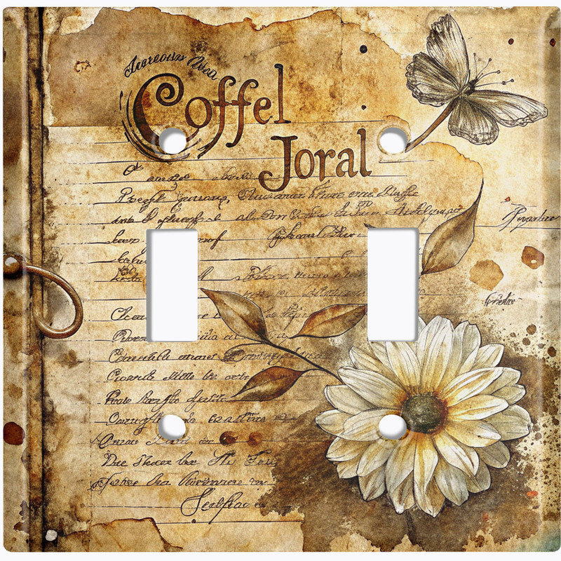 Couvercle de plaque d'interrupteur en métal; Bascule standard à 2 bandes US - journal floral rustique, Double # 2