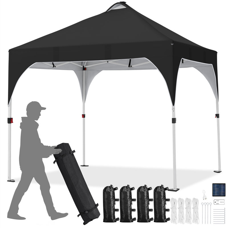 10 ft x 10 ft Black Steel Pop-Up Canopy Tent with LED Lights
