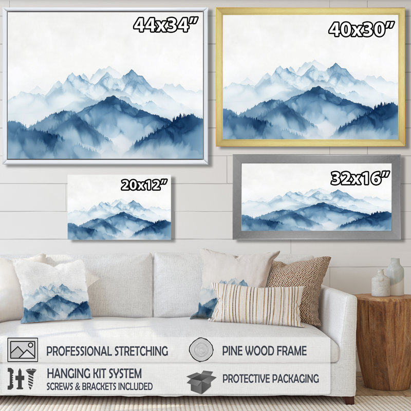 «Winter Blue and White Mountain Majesty II - Landscape Mountains», reproduction sur toile, Noir, H 12 po x l 20 po