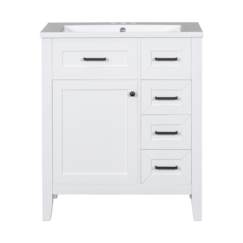 Meuble-lavabo moderne 30 po - Armoire blanche avec tiroirs et surface impeccable, Blanc, 30"