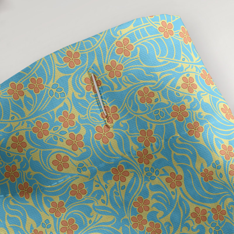 Rideau simple à motif floral tourbillons, Jaune, bleu et orange