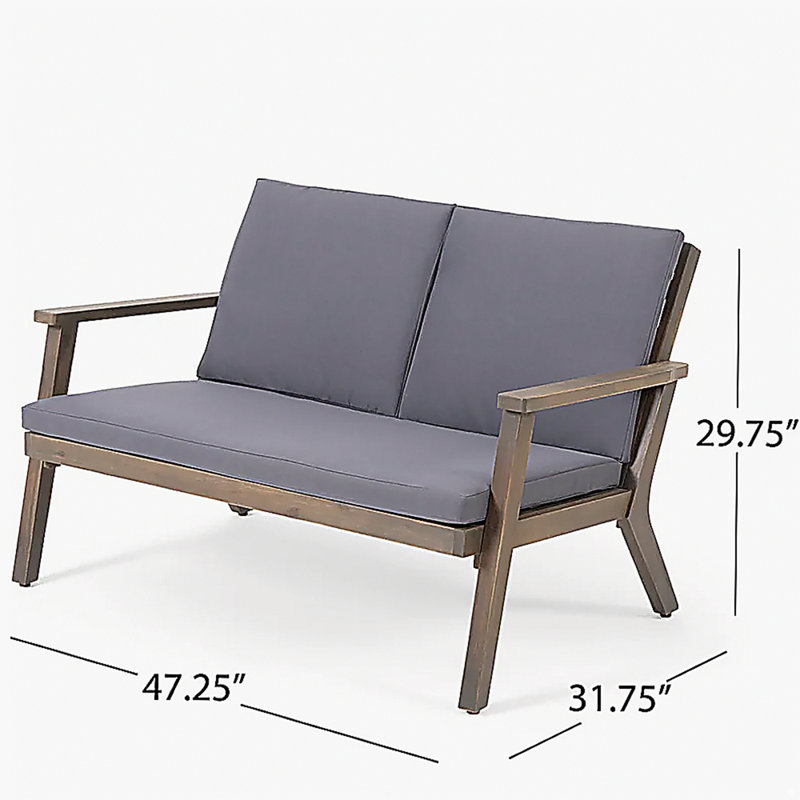 Ensemble de causeuse d'extérieur en bois d'acacia 4 places Temecula - Causeuse, table basse et 2 fauteuils club - fini gris + coussin gris