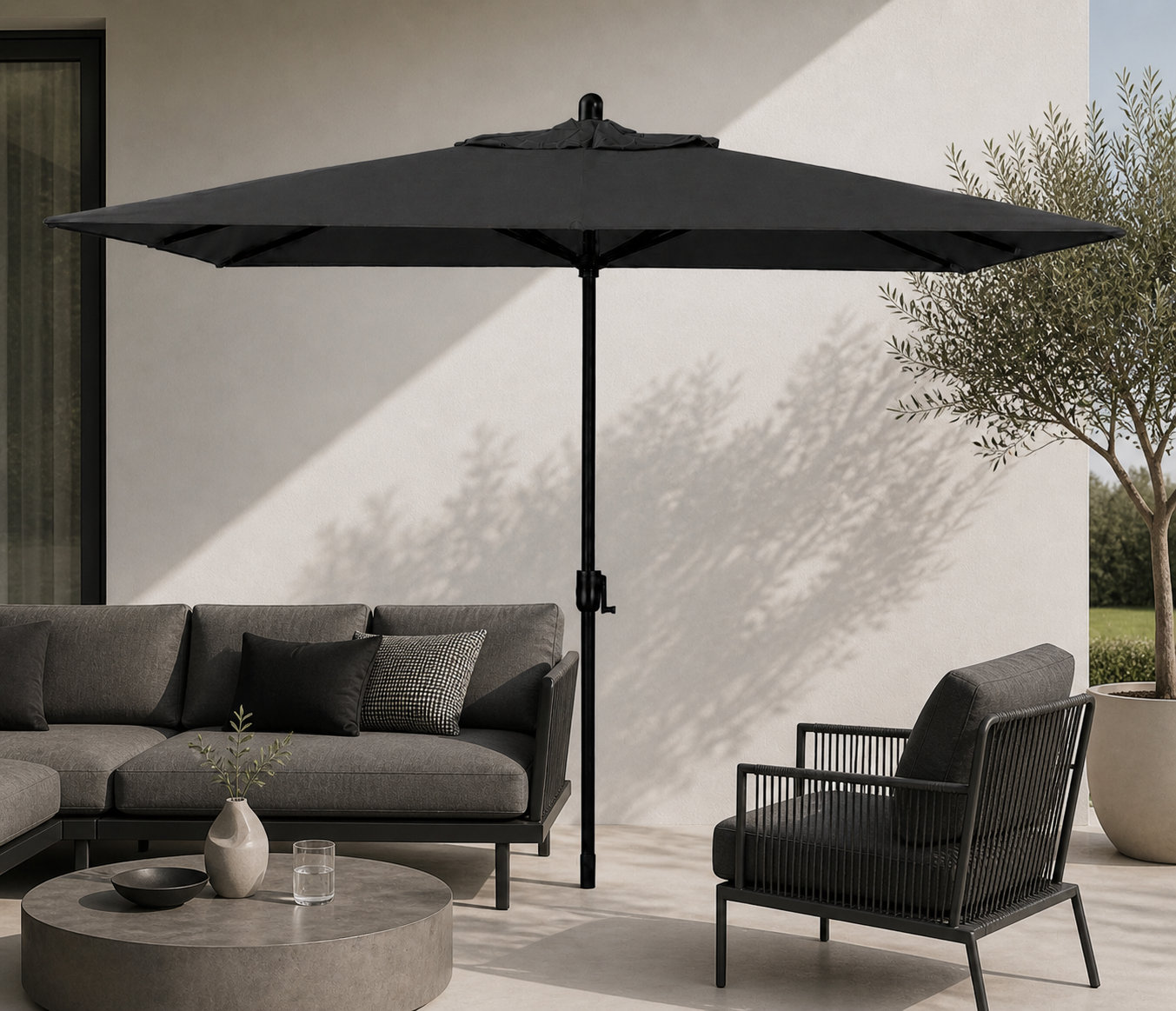 Olivier 116.7'' Outdoor Umbrella, Canvas Black Sunbrella® Canvas, Antique Bronze