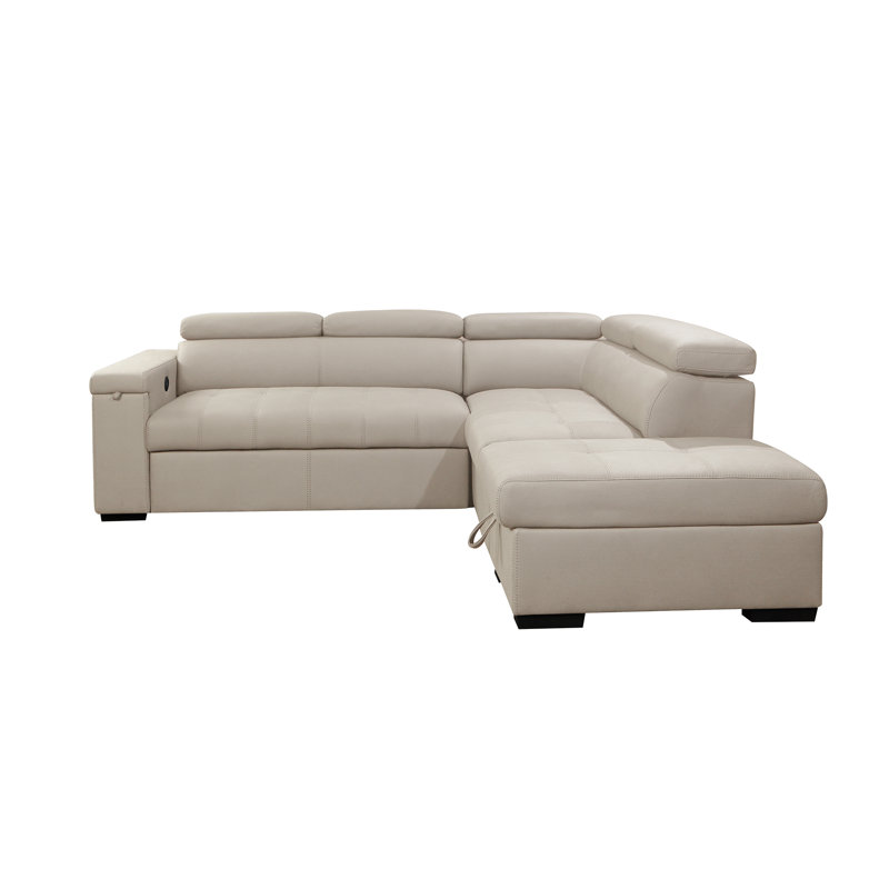 Bouchicas Fabric Storage Sectional w. Pullout Bed, Cream, Cream