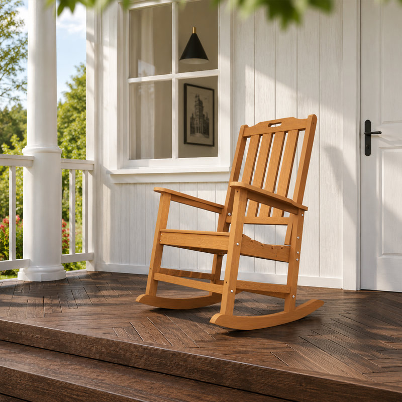 Fauteuil à bascule Adirondack d'extérieur en teck, résistant aux intempéries et en PEHD, avec dossier haut confortable (lot de 1)