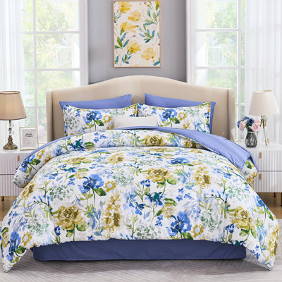 7 Pieces Watercolor Flower Comforter Set Bed in a Bag Soft Comforter with Sheet Set
