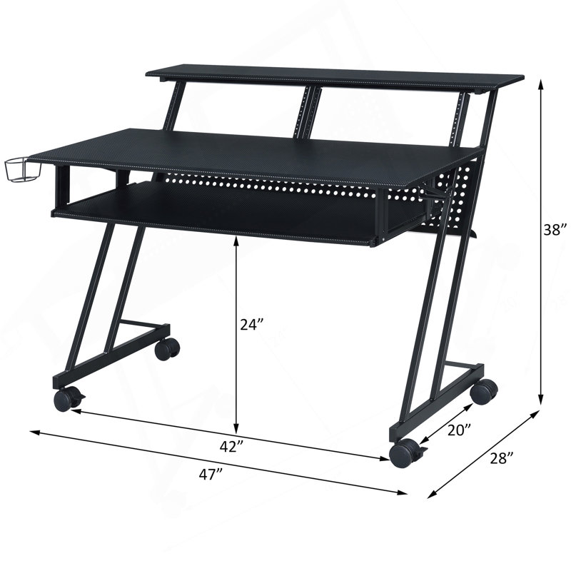 Bureau de studio d'enregistrement de musique blanc et noir avec base en métal, Noir