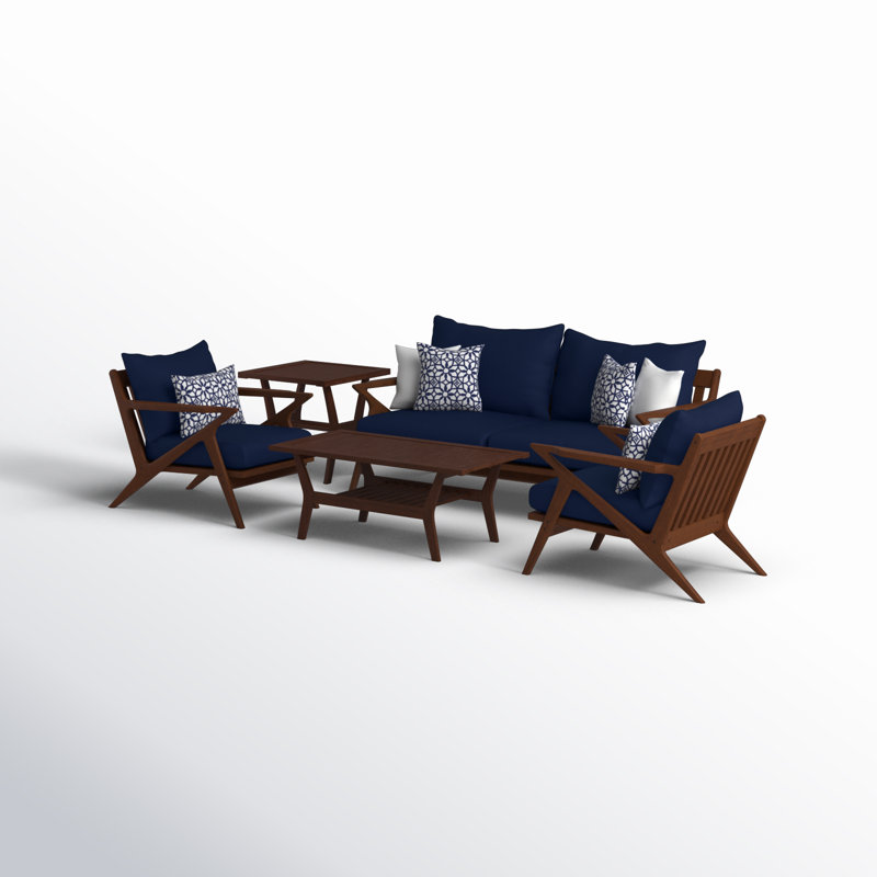 Minhaj Sofa Seating Group With Sunbrella Cushion Covers, Canvas Navy Sunbrella® Canvas