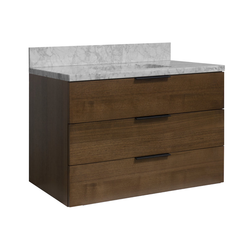 Mitchell 36'' Single Bathroom Vanity with Top, Walnut, Carrara Marble
