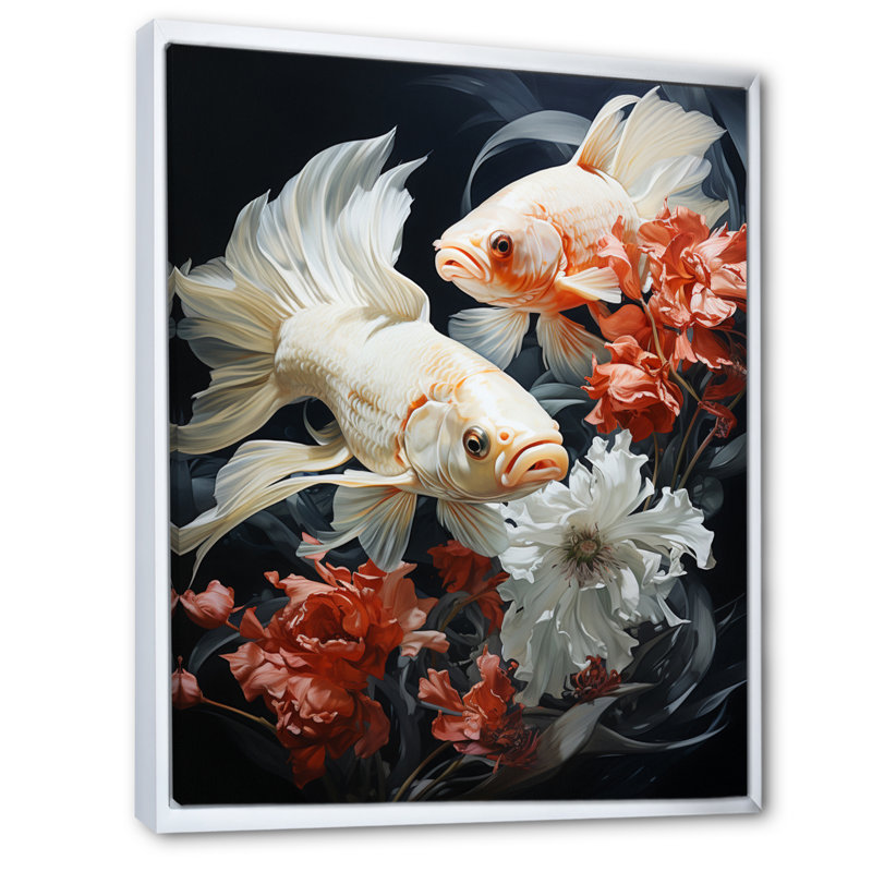 " Fish Aquatic Symphony ", White Floater Framed, 44" H x 34" W x 1.5" D