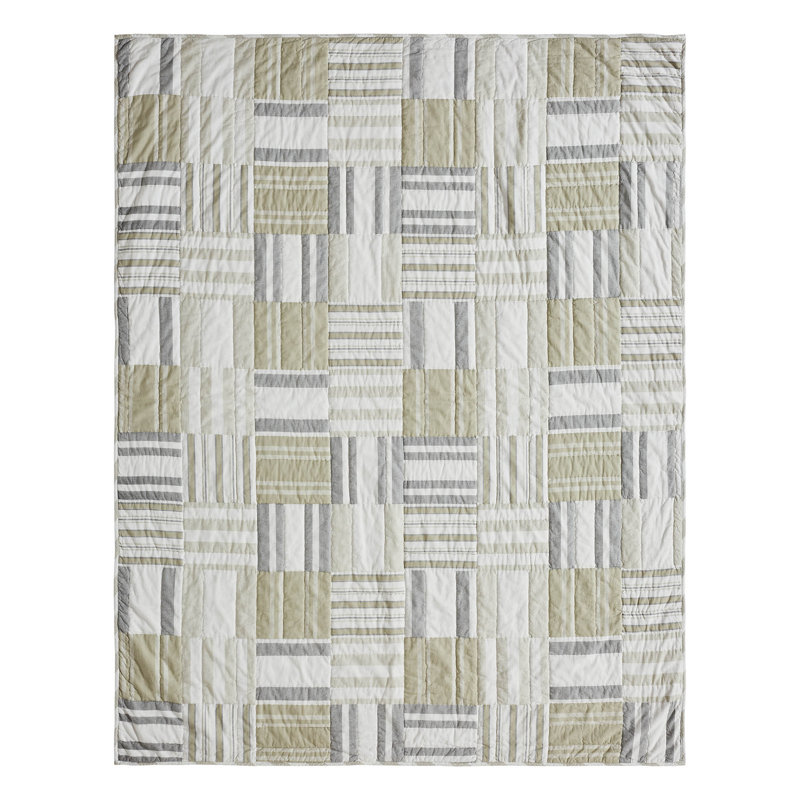 Soft White and Khaki Cotton Patchwork Throw Blanket