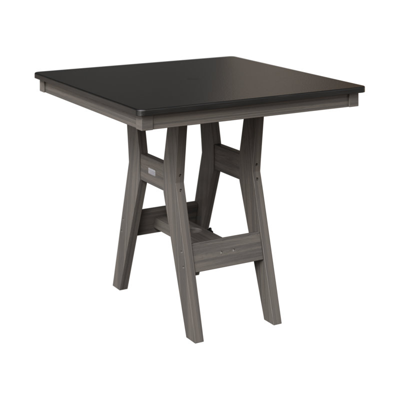 Table de bar carrée 33 po Berlin Gardens Harbor, Noir martelé, Gris côtier, H 38,87 po x l 33 po x P 33 po