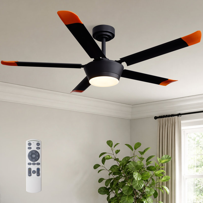 52'' Modern Aluminum Blade Ceiling Fan with LED Light, Quiet DC Motor, Remote Included