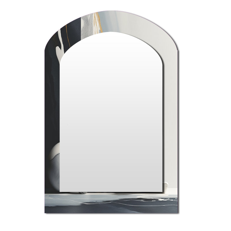 Abstract Marble Shapes I - Marble Arch Large Wall Mirror, Black Asymmetrical Decorative Mirror, Printed Metal Art, 43" x 33"