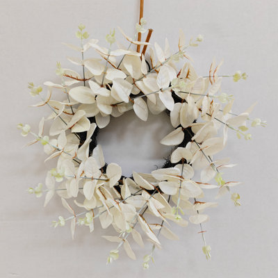 Faux Small Wreath Eucalyptus White With Hanging Ring