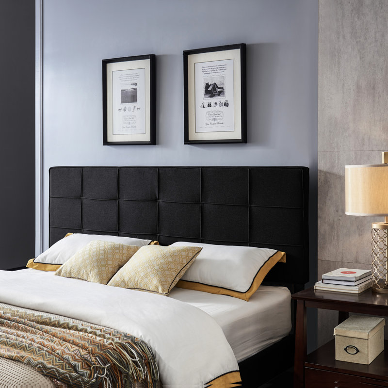 King Bed Headboard With Sophisticated Tufting And Adjustable Height In Black Fabric Contemporary Style Adjustment, Black
