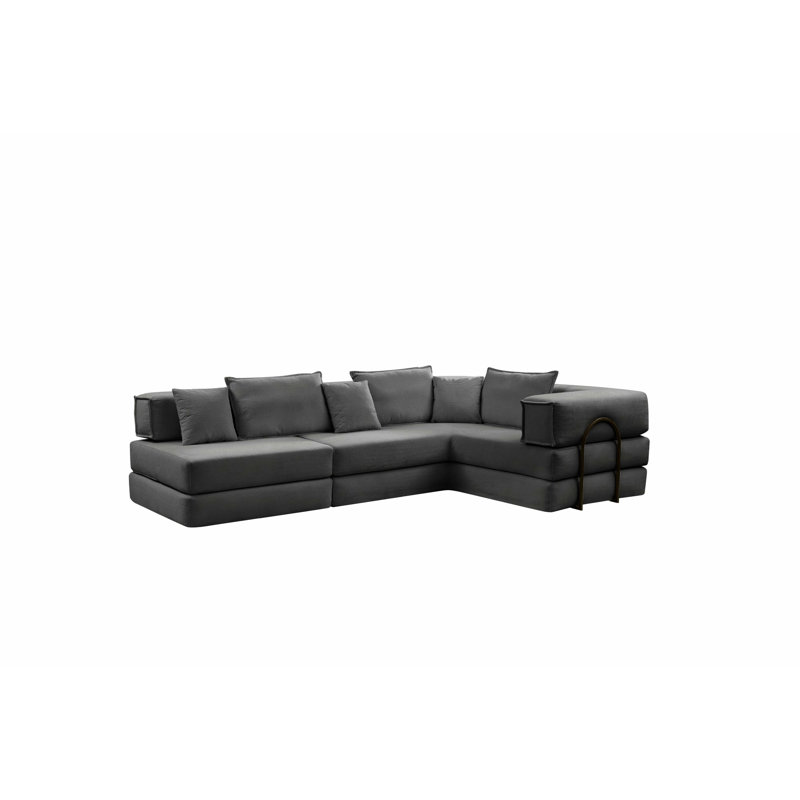 Canapé modulaire rembourré Boneless, canapé de salon en forme de L avec 6 coussins, Gris foncé