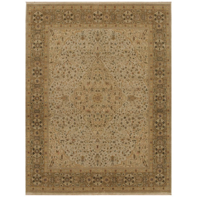 Tapis rectangulaire en laine ivoire / olive / brun