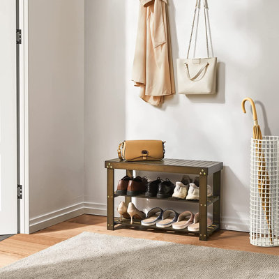 Banc de rangement à chaussures à 3 niveaux en bambou, range-chaussures d'entrée avec structure robuste, étagère à chaussures peu encombrante pour 9 à 12 paires