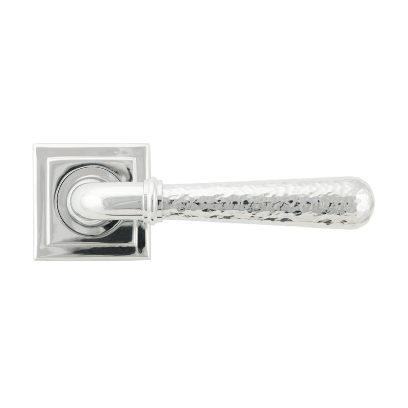 Hammered Newbury Lever on Rose Set (Square), Polished Chrome