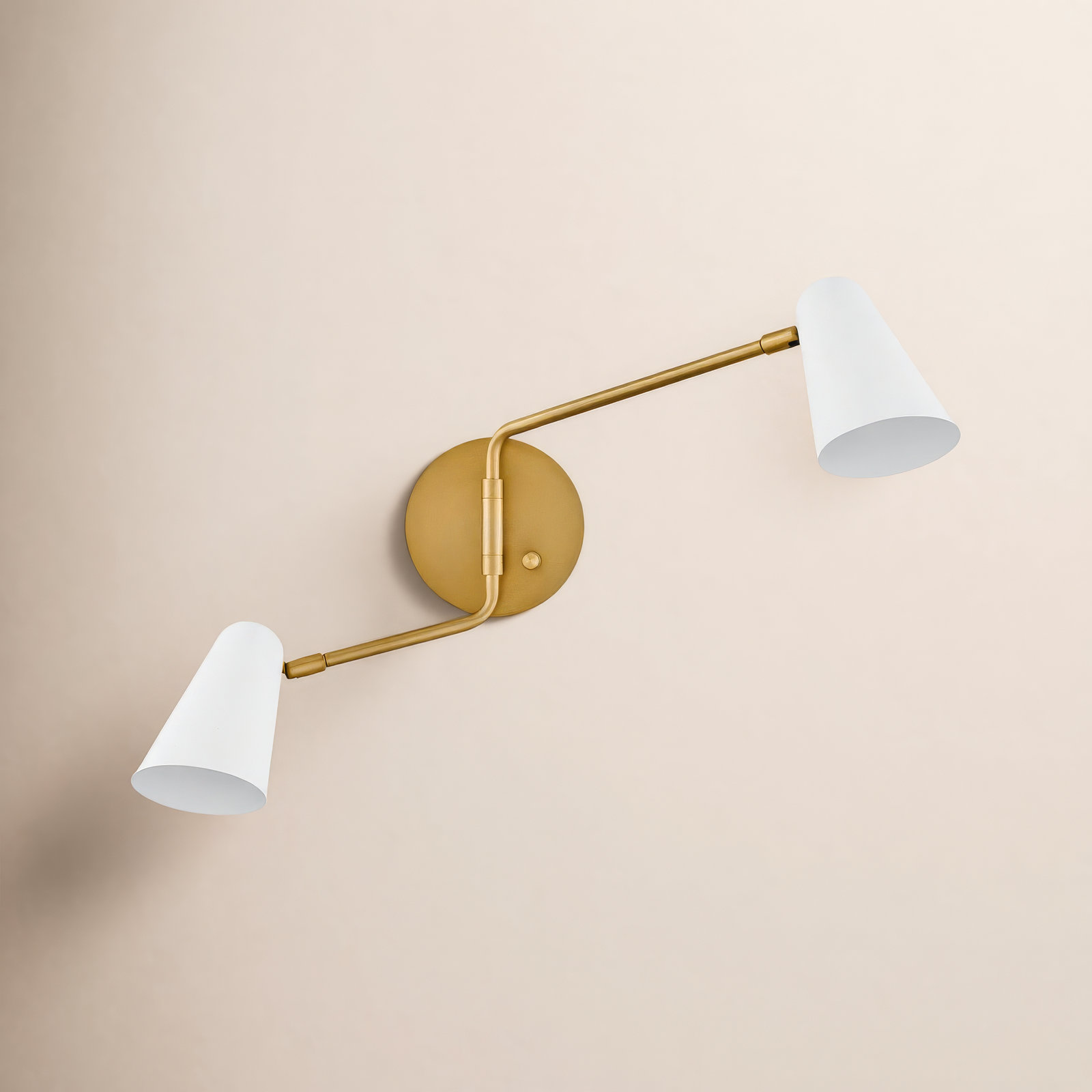 Macie 2-Light Dimmable Swing Arm Sconce, White, Lacquered Brass with Matte White