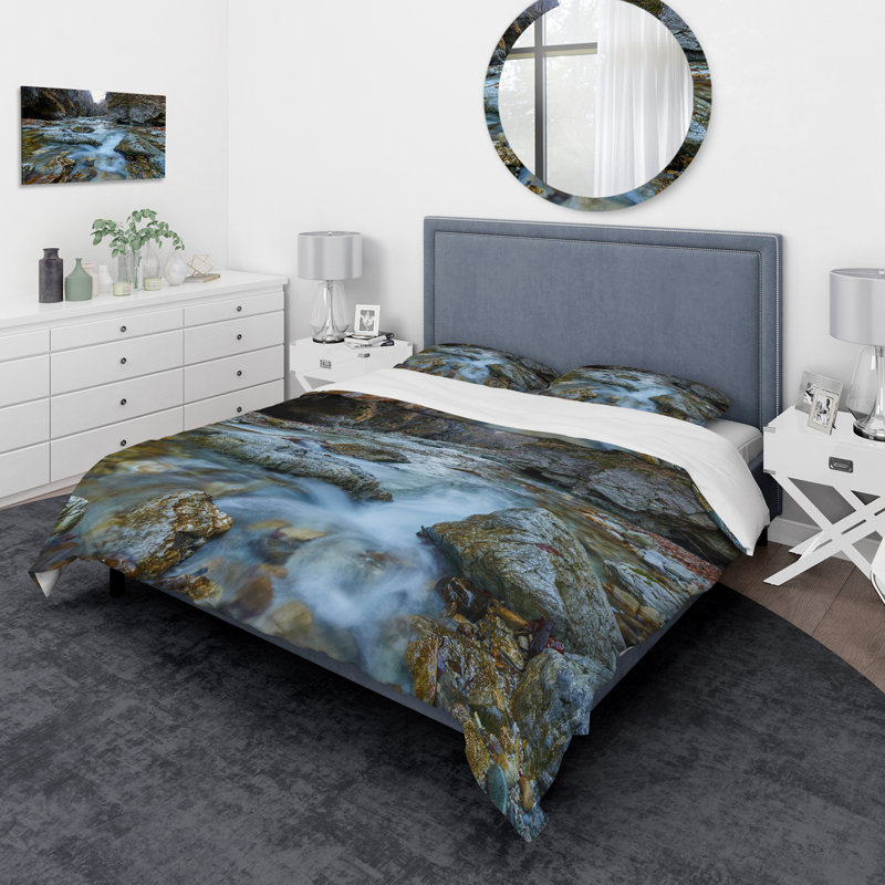 Ensemble de housse de couette à eau bleu, Housse de couette très grand + 2 taies décoratives