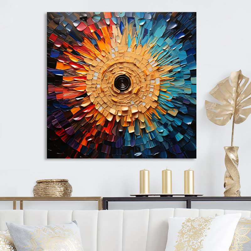 Coloré disque vinyle mosaïque I - Vinyle disques, art mural, Toile tendue, 44" H x 44" W