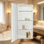Armoire à pharmacie de salle de bain avec porte en miroir à bord biseauté, 16 po x 36 po, encastré ou en surface, tablettes en verre réglables, finition blanc mat