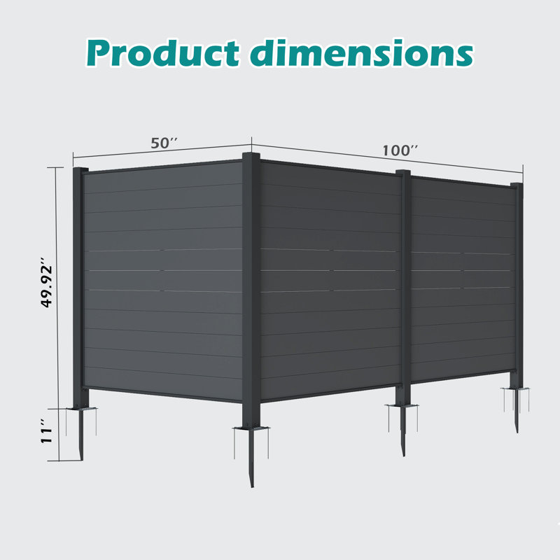 Panneaux de clôture d'extérieur en métal, noir, H 69,92 po x l 100 po x P 50 po