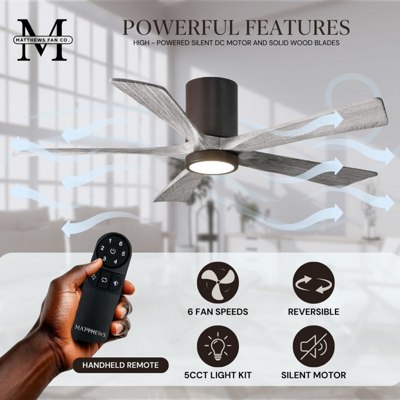 Irene Flushmount Light Kit 5 Blade LED Ceiling Fan, Barn Wood Tone, Textured Bronze, 52"