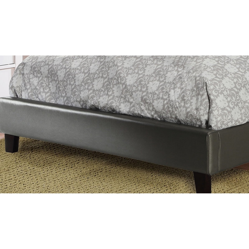Modern Full Size Bed Frame With Silver Faux Leather Upholstery And Headboard Upholstered Structure