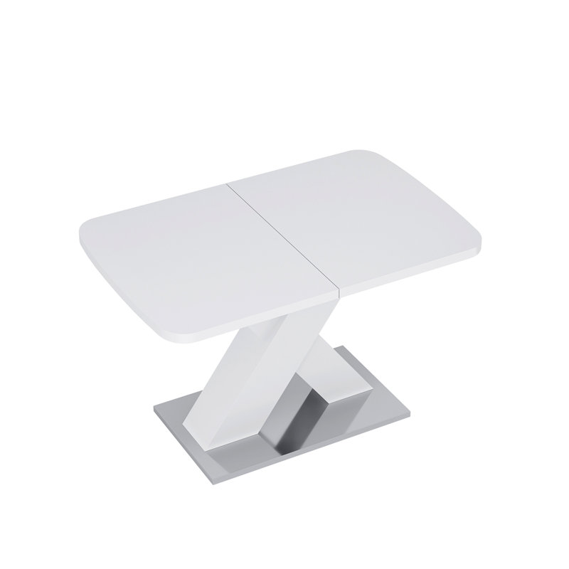 Modern Square Dining Table, Stretchable Table Top+MDF X-Shape Table Leg With Metal Base