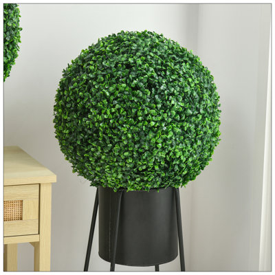 Set Of 2 15.75 Inch Artificial Ball Boxwood Topiary Trees Balls, Indoor Outdoor Fake Plants For Home, Office & Living Room Decor