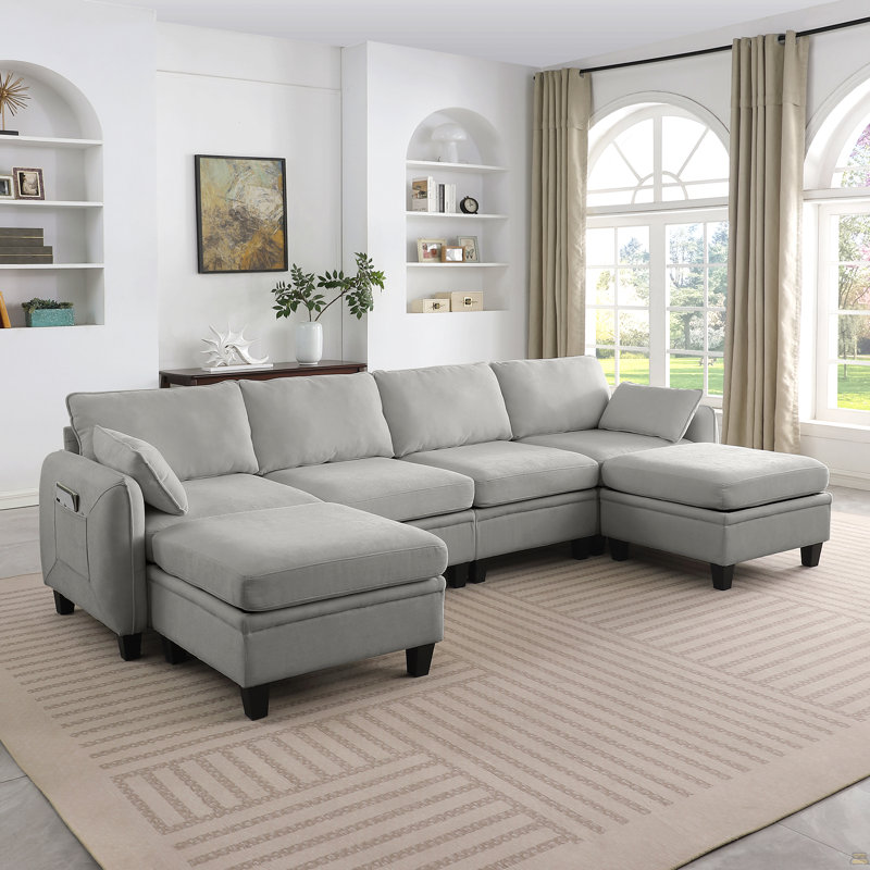 Canapé modulaire de 109 po en chenille modulaire en L avec repose-pieds avec rangement, Gris