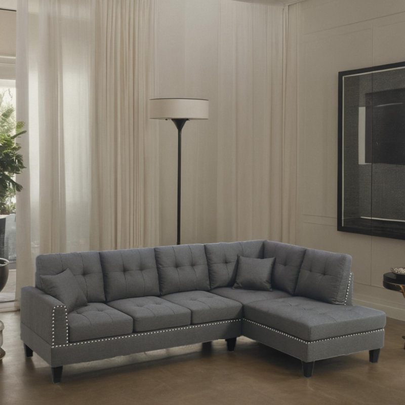 2 Piece Sectional Sofa Set With 2 Accent Pillow, Dark Coffee Velvet