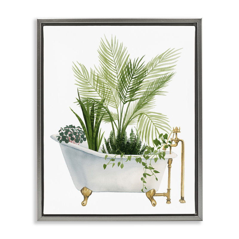 «Divers Plants Greenery Vintage Tub» par Grace Popp - impression sur toile, Cadre flottant gris lustré, H 21 po x l 17 po